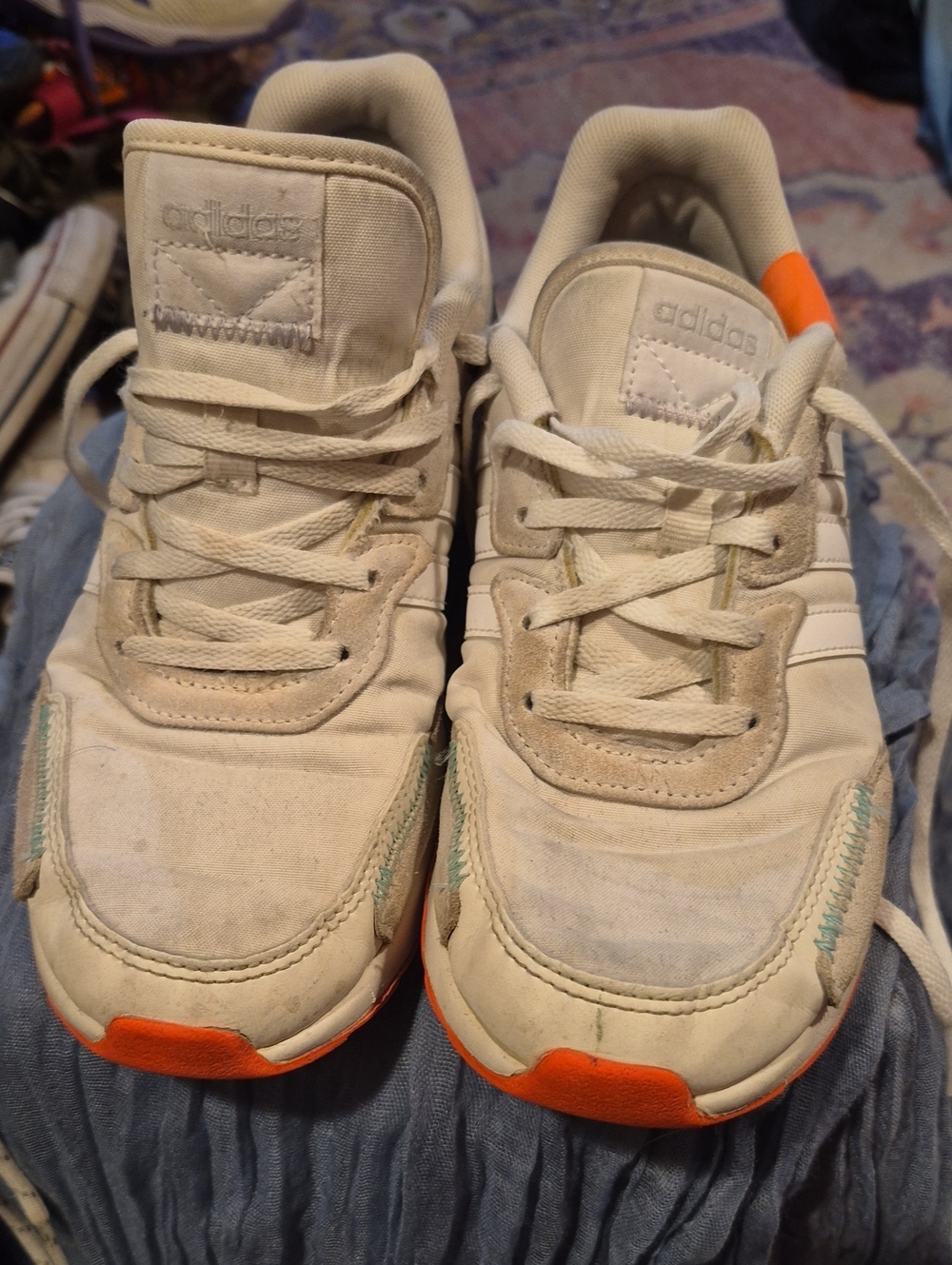 adidas Cream Canvas Sneakers with Orange Accents